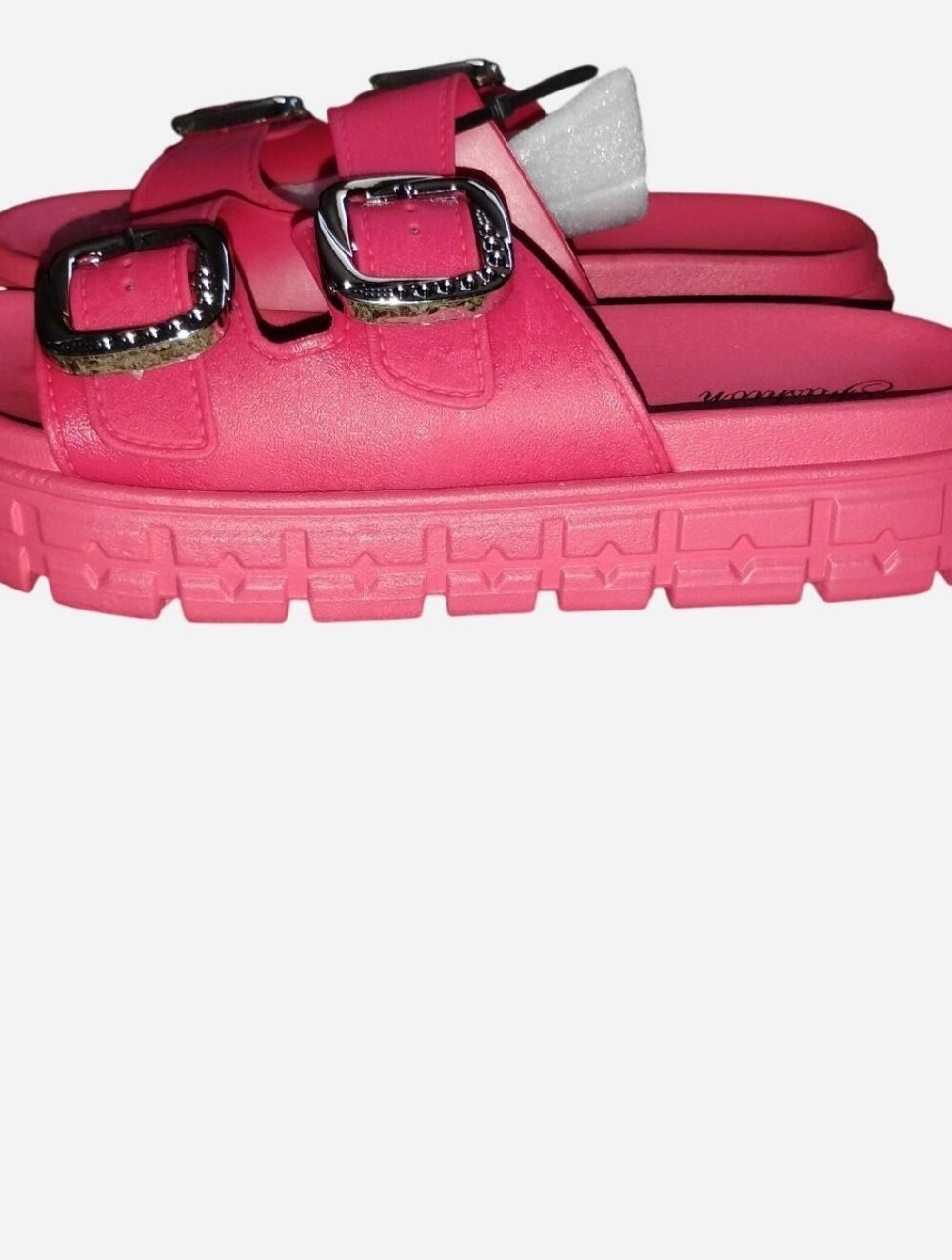 Women's Hot Pink Double-Buckle Platform Slide Sandals - Size EU 42 / US 10.5-11